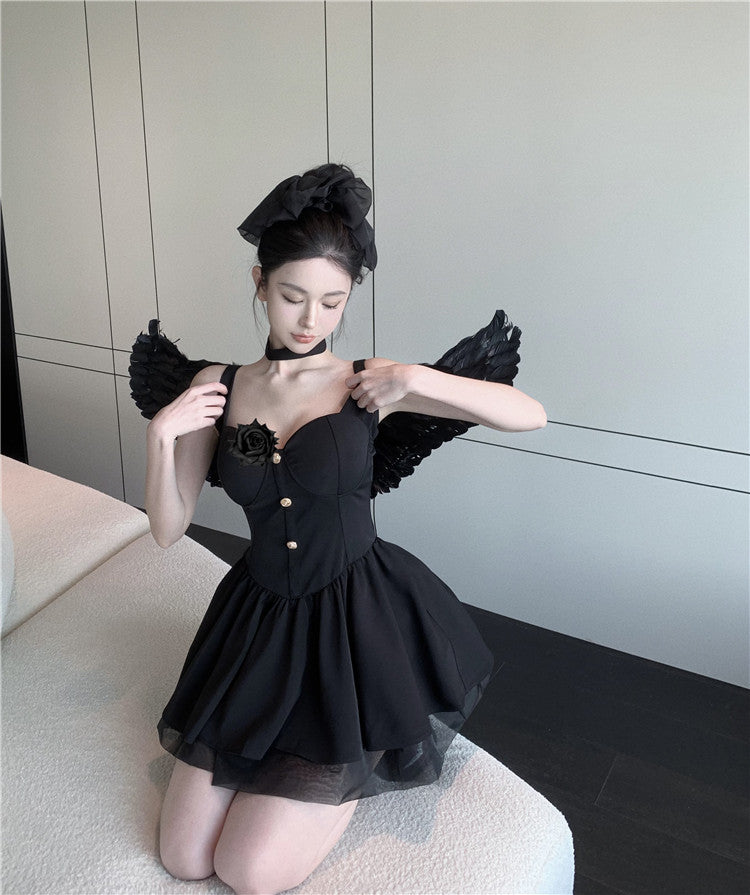 法式吊帶高腰芭蕾風澎澎公主裙