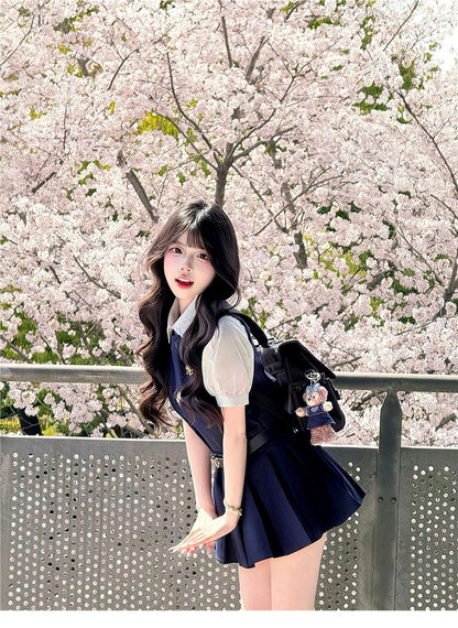 學院風背心小個子穿搭連衣裙