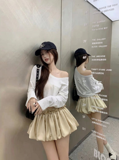 韓系chic醋酸光澤雲朵澎澎短裙