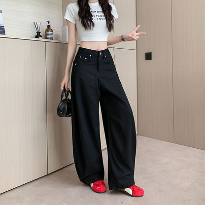 美式辣妹黑色垂感牛仔寬鬆長褲