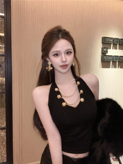 ⭐V領掛脖吊帶短版上衣😘