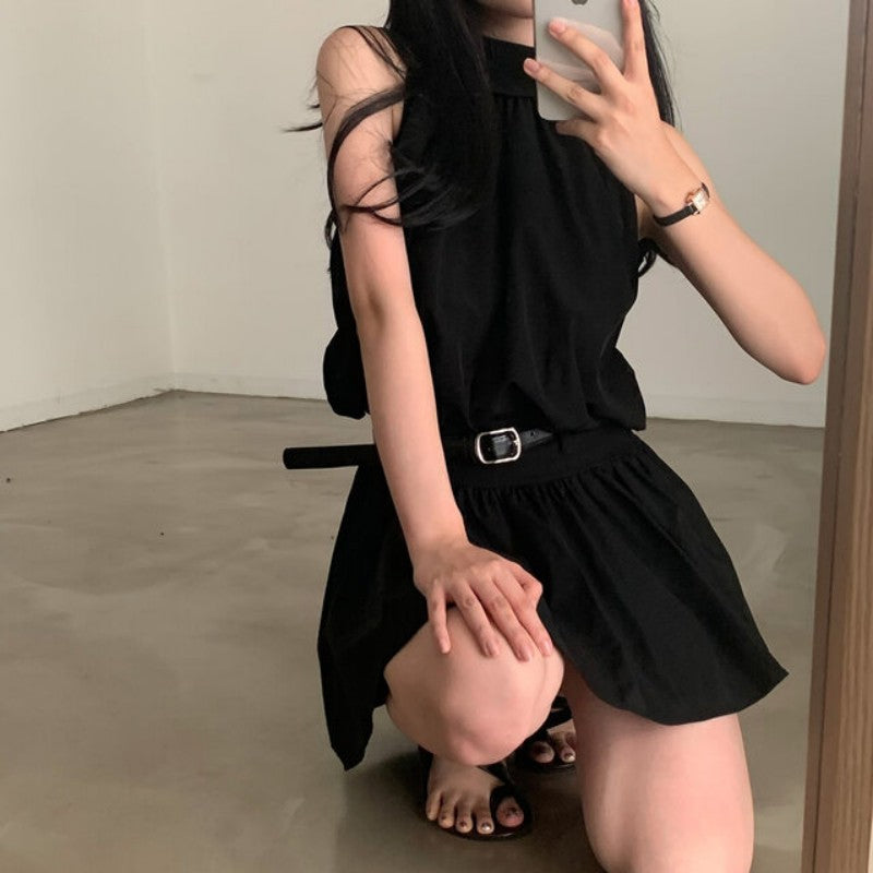💕現貨秒出🍓韓系chic時尚背心高腰翻領兩件套