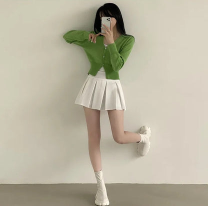 💕現貨秒出🍓chic韓版顯瘦高腰白色百褶裙