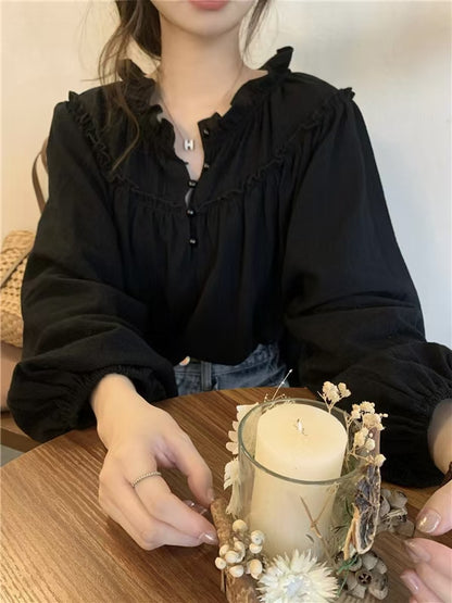 法式甜美泡泡袖襯衫單品
