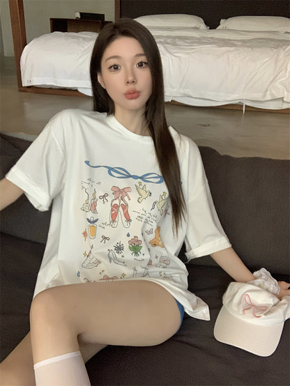 可愛休閒百搭印花寬鬆上衣