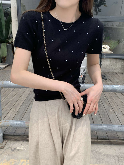 圓領點點短袖正肩半袖上衣