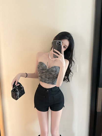 小香風鍊條吊帶帶胸墊背心單品