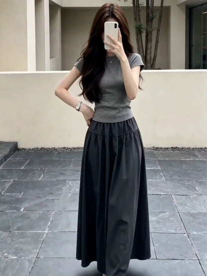 韓系溫柔一整套灰色小個子連衣裙
