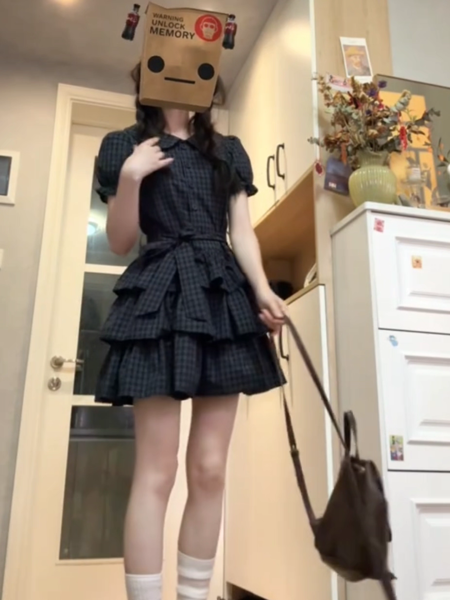 韓系氣質小個子格紋連衣裙