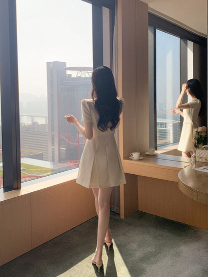 韓系氣質小香風圓領連衣裙