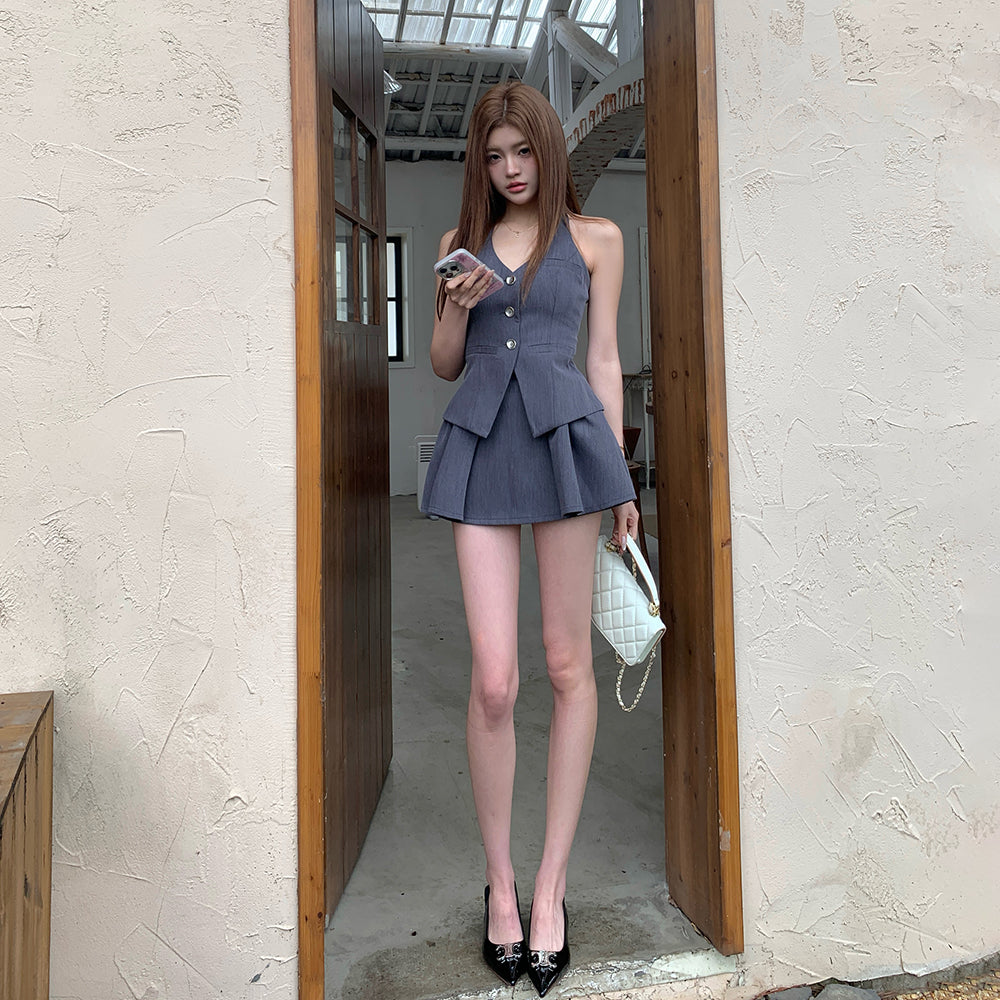 💕現貨秒出🍓西裝掛脖蝴蝶結馬甲套裝