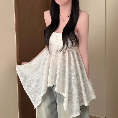 韓系chic扭結抹胸吊帶顯瘦裙擺上衣
