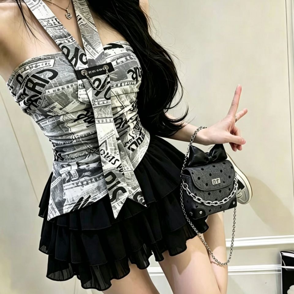 美拉德純欲掛脖帶墊抹胸背心單品