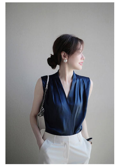 洋氣緞面無袖襯衫單品