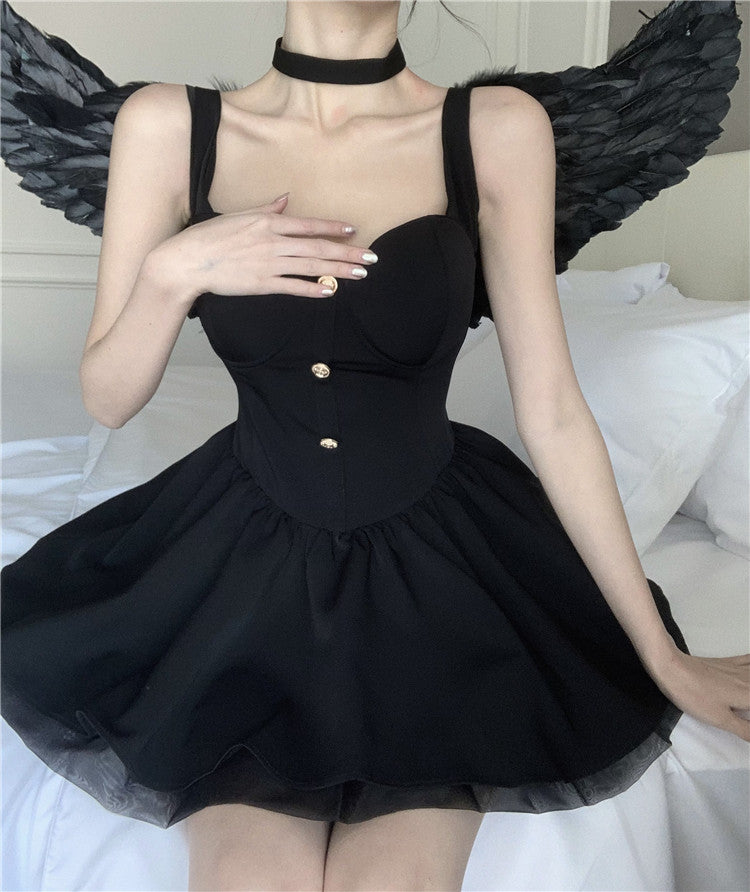 法式吊帶高腰芭蕾風澎澎公主裙