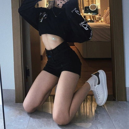 歐美辣妹牛仔高腰顯瘦短褲