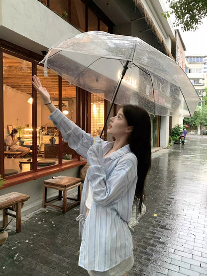 百搭休閒薄款防曬藍條紋襯衫