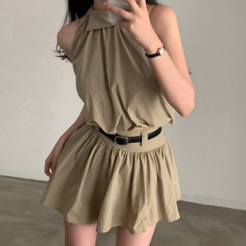 💕現貨秒出🍓韓系chic時尚背心高腰翻領兩件套