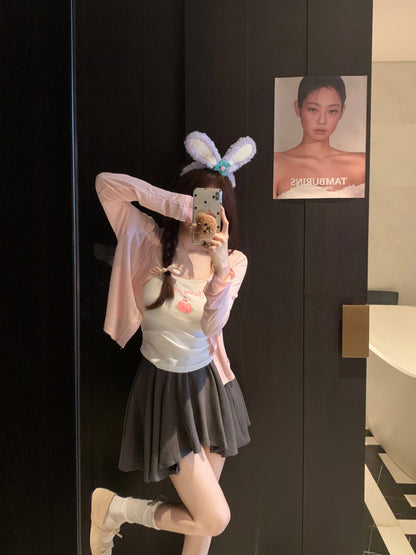 🧸花邊吊帶可愛熊背心&罩衫兩件套