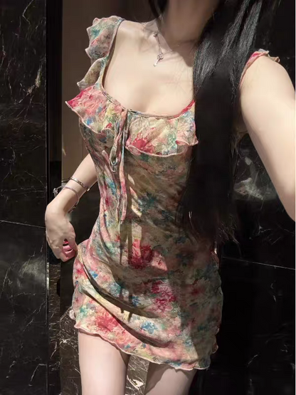 法式碎花吊帶連衣短裙
