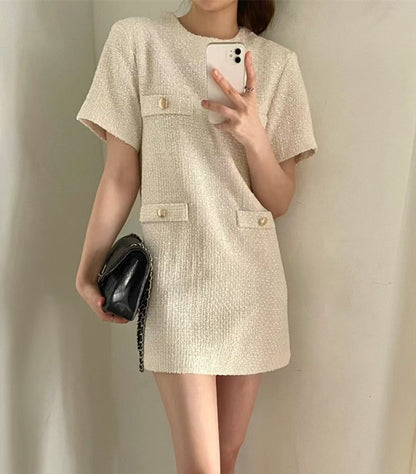 韓系四口袋小個子小香風連身裙
