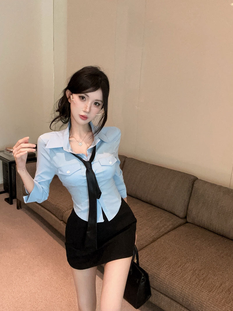 純御性感OL風秘書高腰包臀短裙兩件套