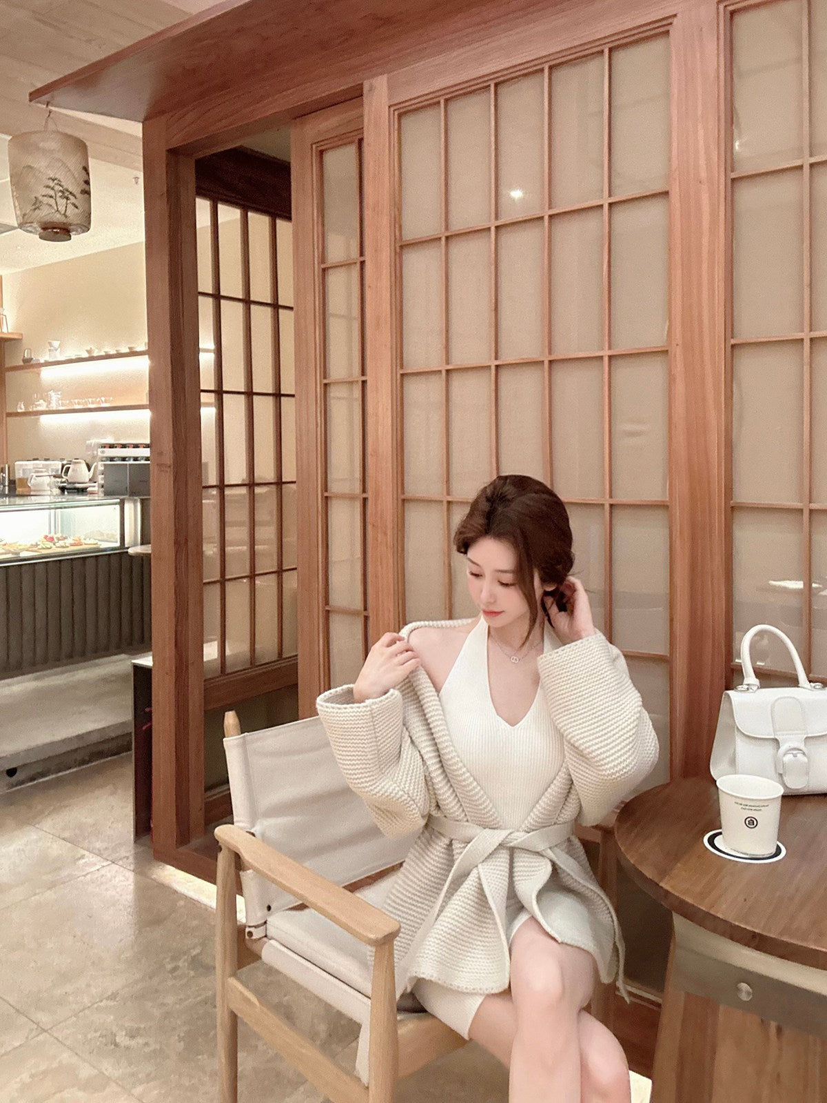 💕現貨秒出🍓韓系掛脖吊帶羊毛粗針針織開衫外套套裝
