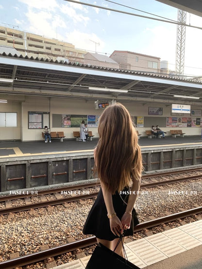 韓系高級無袖收腰素色小洋裝