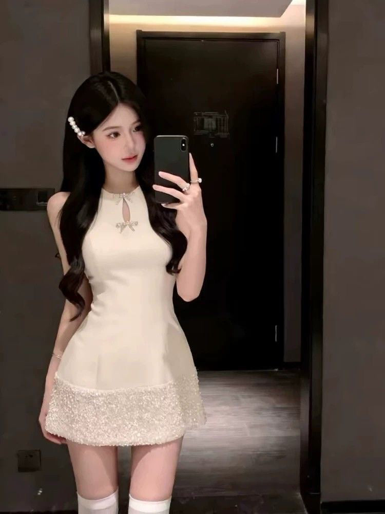 精緻名媛白色千金禮服短裙