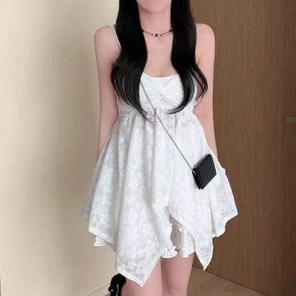 韓系chic扭結抹胸吊帶顯瘦裙擺上衣