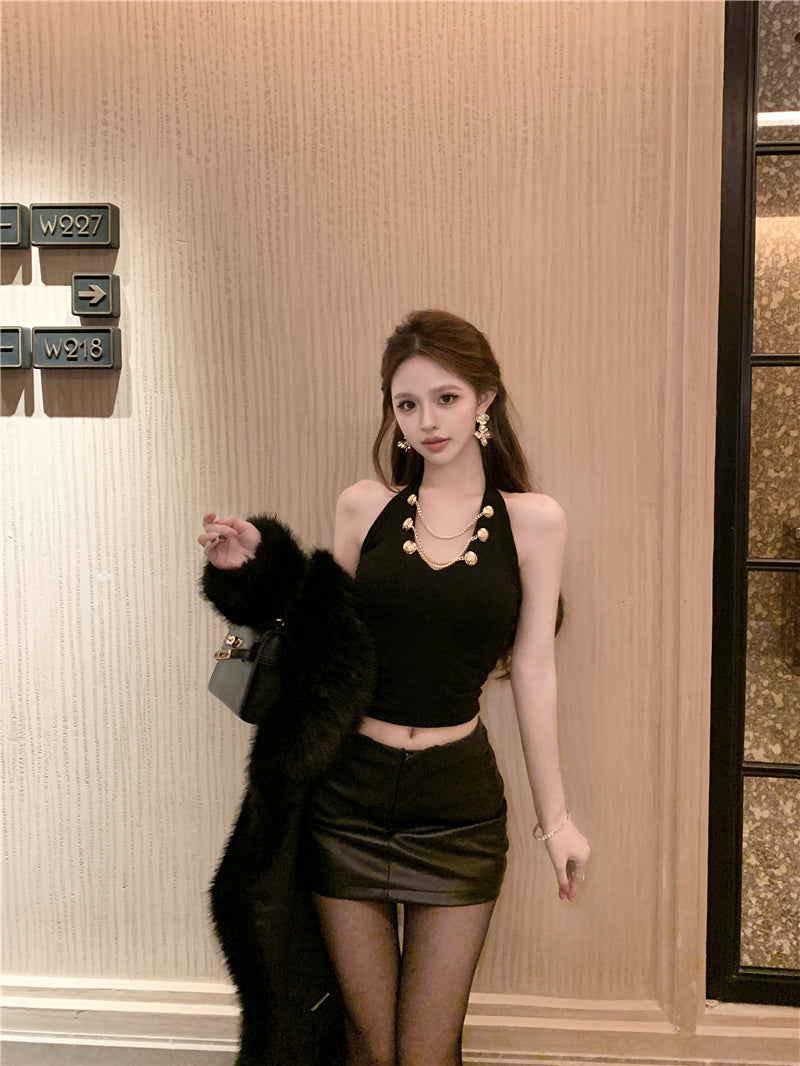 ⭐V領掛脖吊帶短版上衣😘