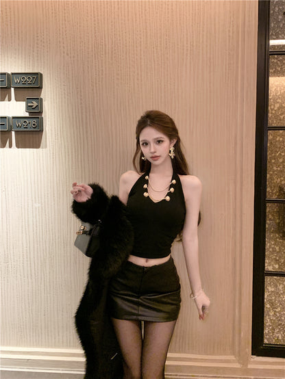 ⭐V領掛脖吊帶短版上衣😘