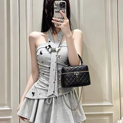 敲可愛狗狗印花抹胸背心