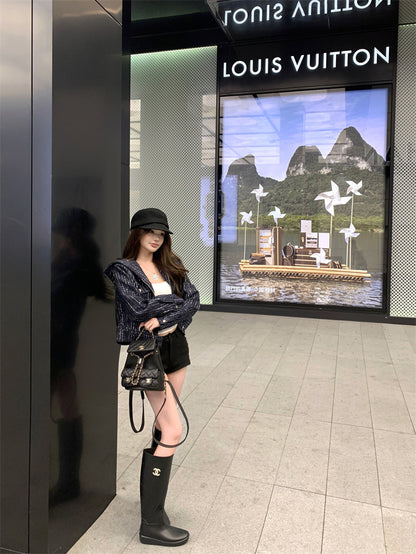 不一樣的輕奢小香藍色連帽外套