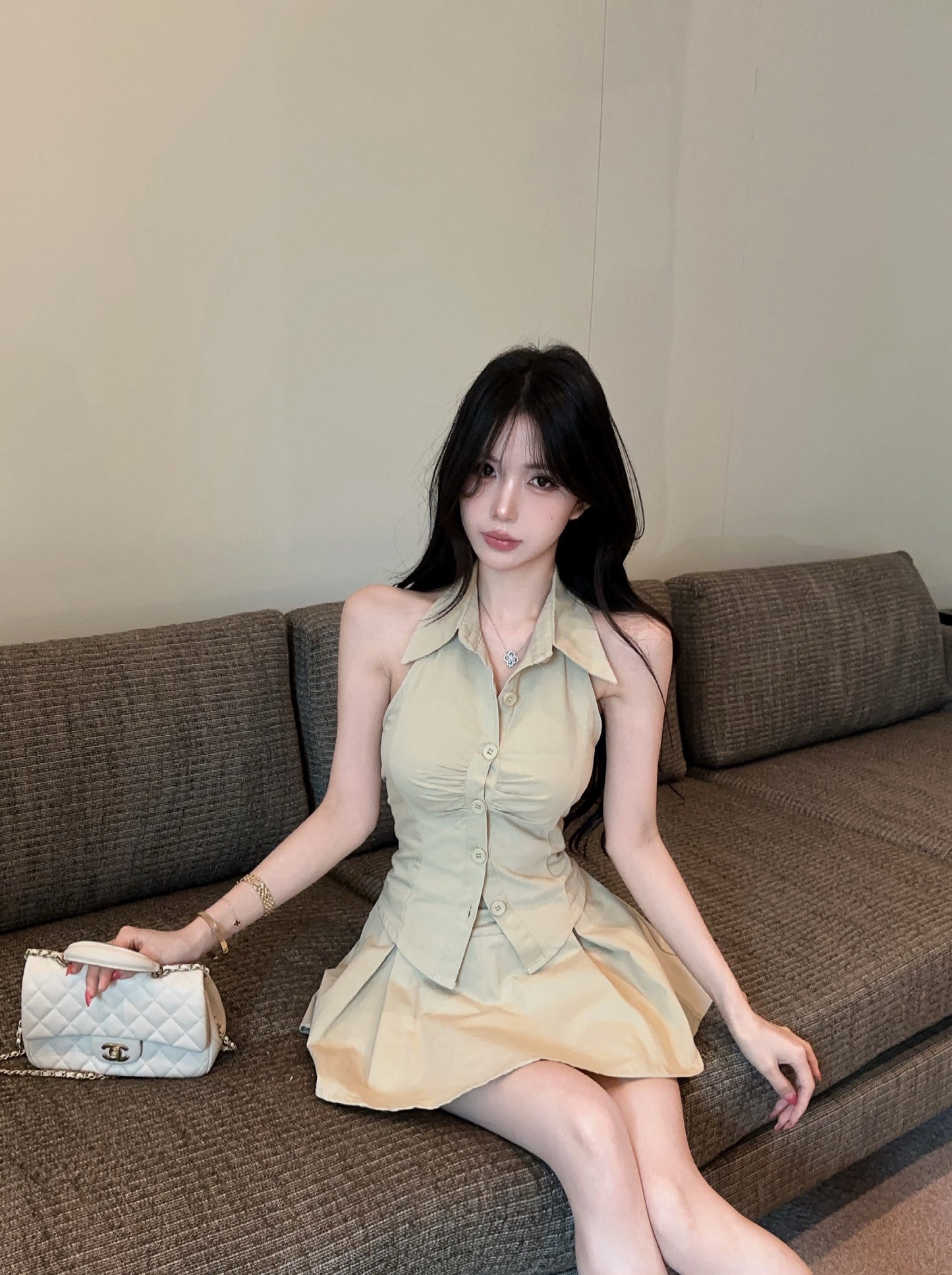 翻領單排釦上衣+澎澎裙兩件套
