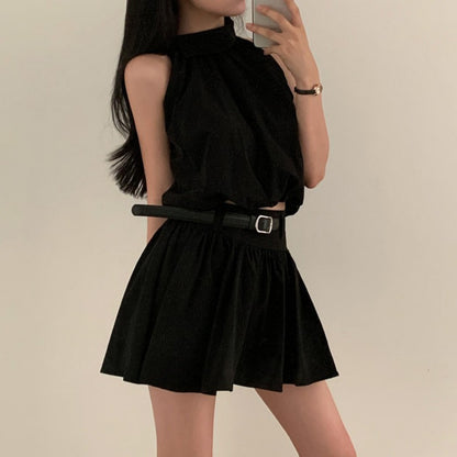 💕現貨秒出🍓韓系chic時尚背心高腰翻領兩件套