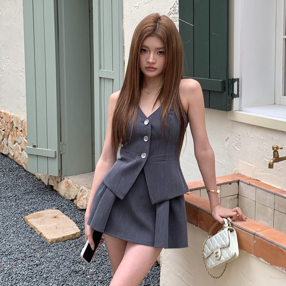 💕現貨秒出🍓西裝掛脖蝴蝶結馬甲套裝