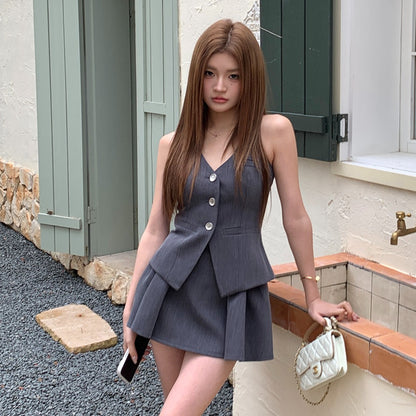 💕現貨秒出🍓西裝掛脖蝴蝶結馬甲套裝
