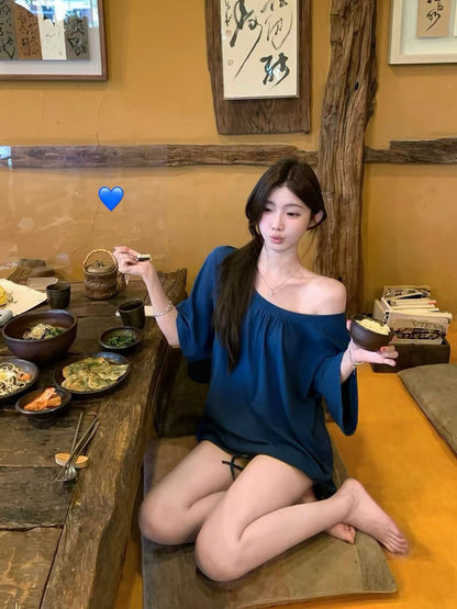 韓系白開水V領慵懶顯瘦短袖上衣