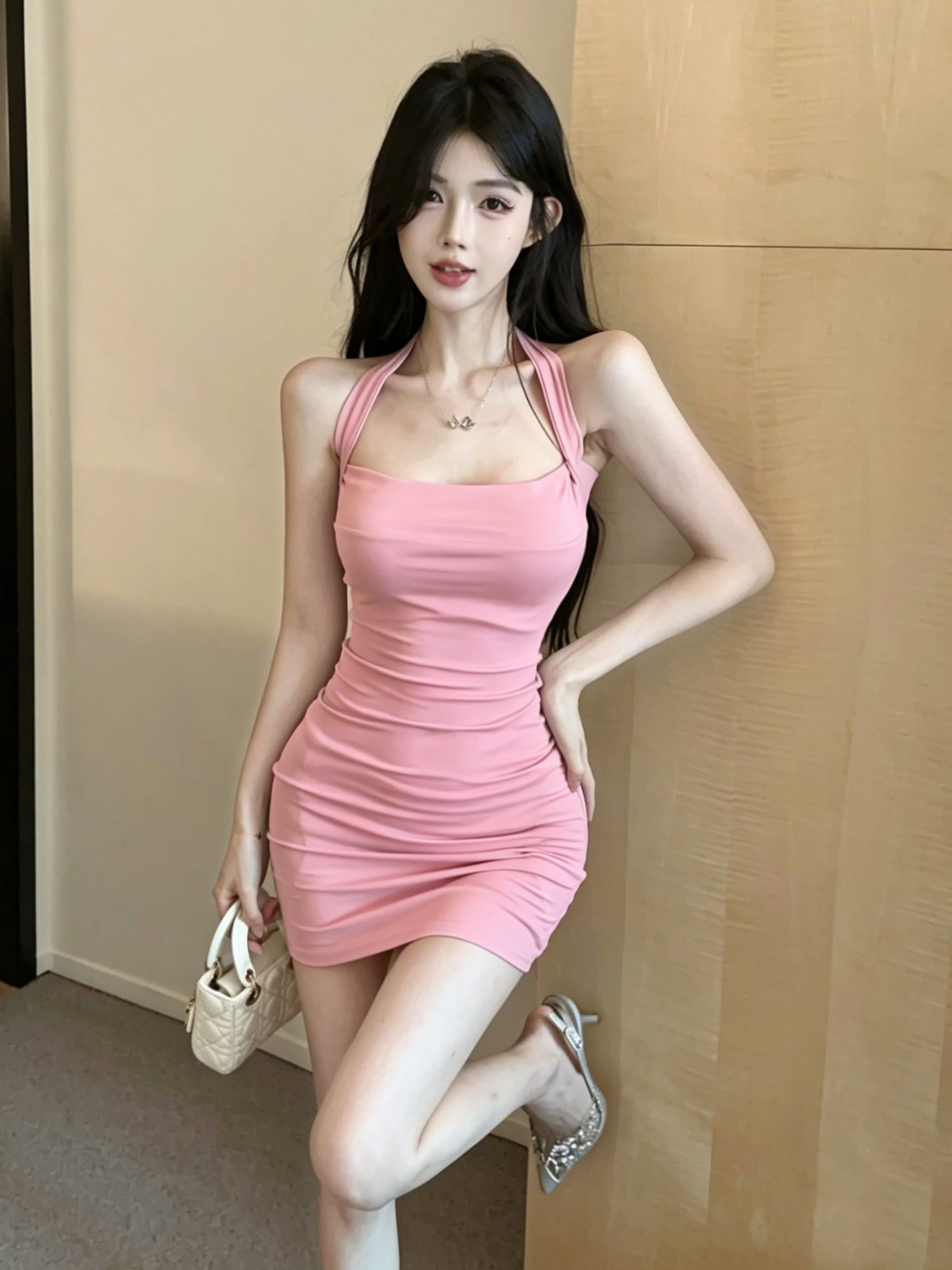 休閒度假交叉綁帶抹胸連衣裙