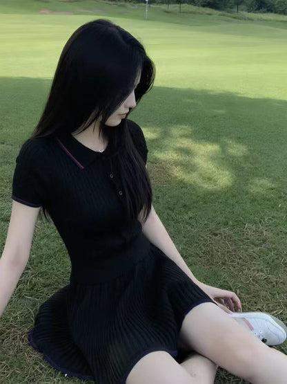 💕現貨秒出🍓韓系白色學院風針織運動百褶裙套裝