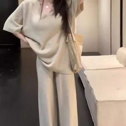懶人必備韓系溫柔V領短袖兩件套