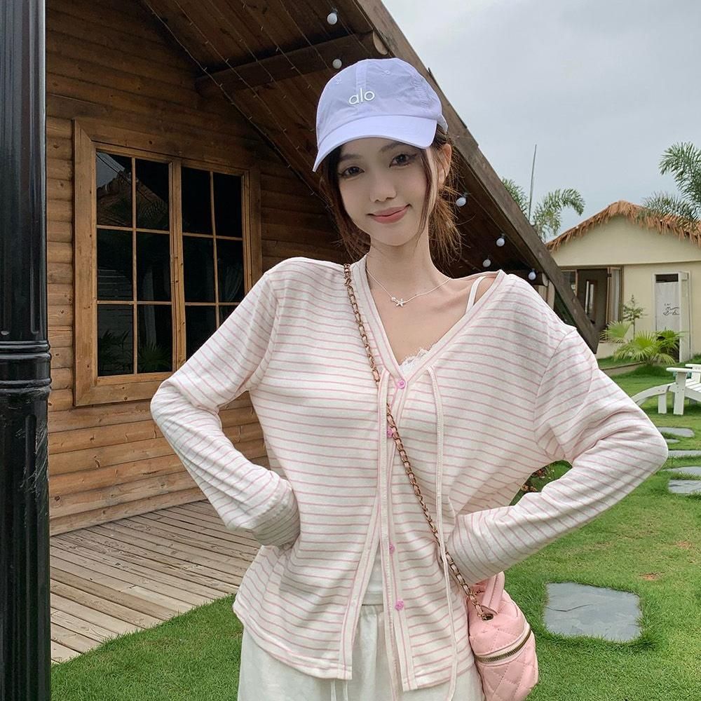 慵懶夏日V領綁帶開衫防曬外搭上衣