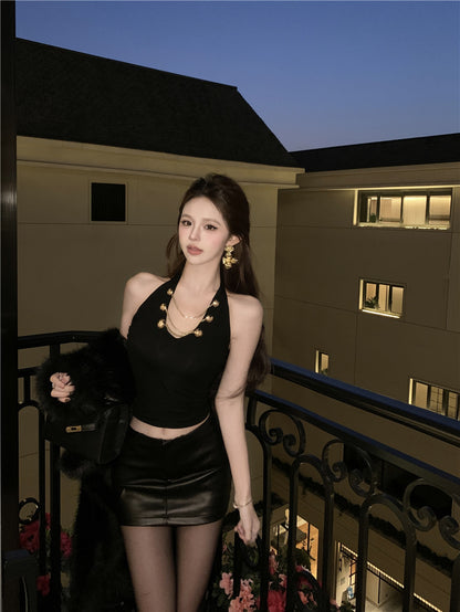 ⭐V領掛脖吊帶短版上衣😘