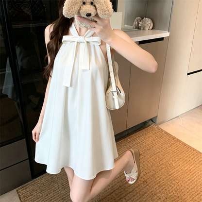 💕現貨秒出🍓法式掛脖蝴蝶結高級無袖連身短裙