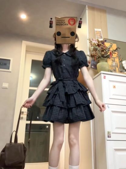 韓系氣質小個子格紋連衣裙
