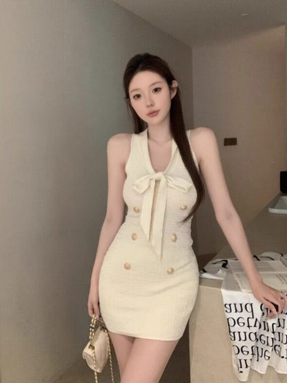 💕現貨秒出🍓小香風無袖收腰針織背心連衣裙