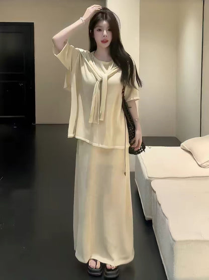 韓系鬆弛感披肩半身裙三件套