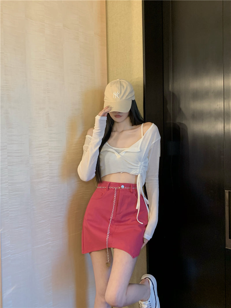 高腰不規則鍊子包臀短裙