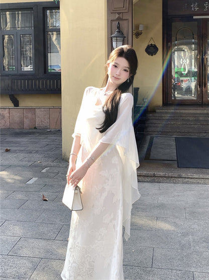 性感溫柔緹花吊帶連衣長裙